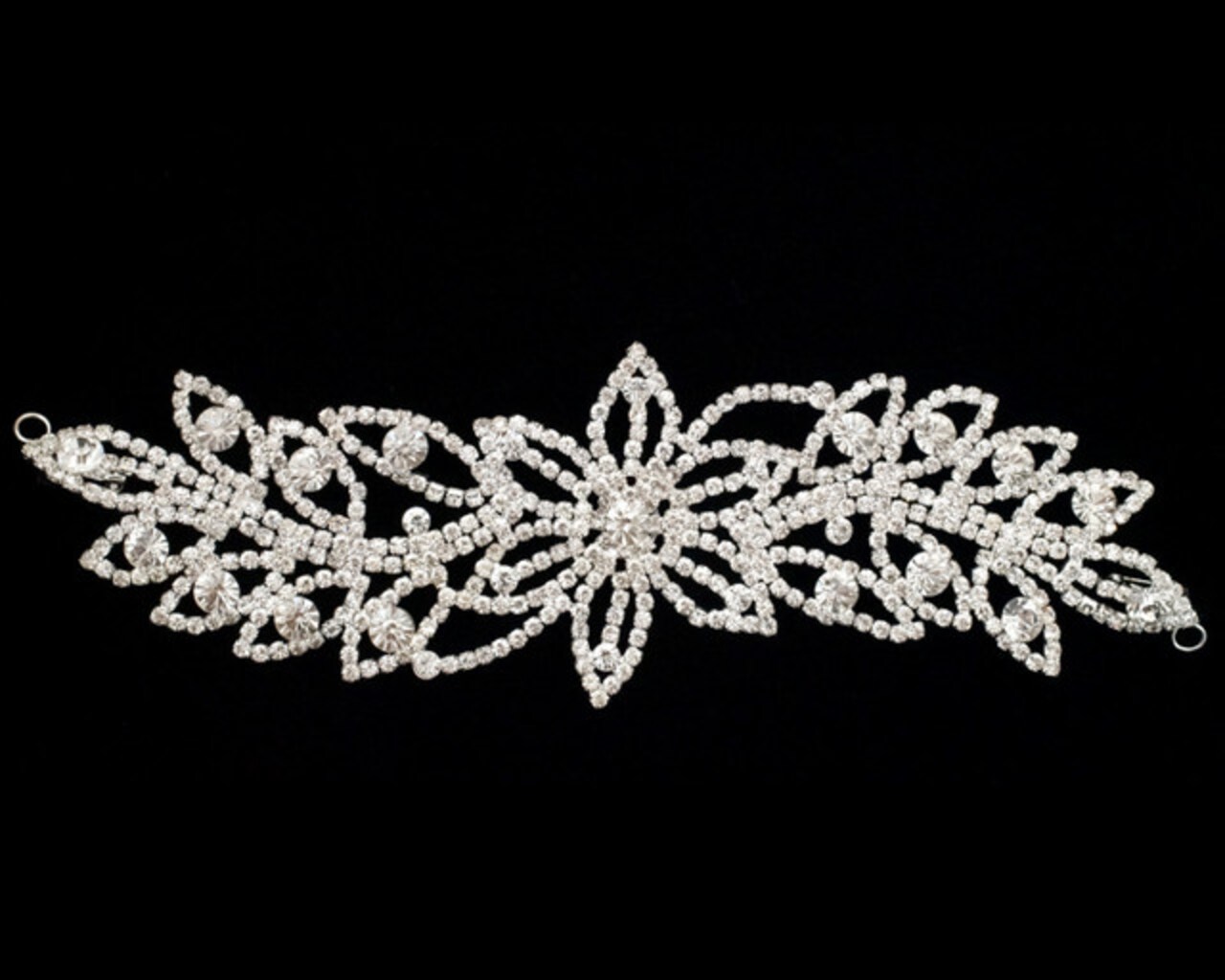 Silver Floral Crystal Rhinestone Collar Bridal Trim 1 Applique